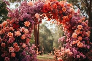 Blume rot Rosa Hochzeit Bogen generativ ai foto