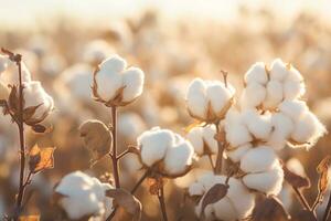 schließen oben reif Baumwolle mit Weiß Ballaststoff wachsen auf Plantage. ai generativ foto
