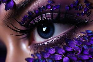 violett blühen Blume im Frau Augen generativ ai foto