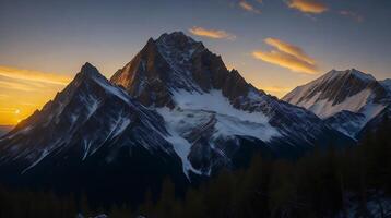 schön Sonnenuntergang im das Berge. Panorama von das Kaukasus Berge. ai generativ foto