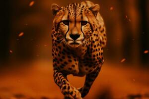 Porträt von ein Leopard. Gepard Laufen im das Wald. ai generativ foto