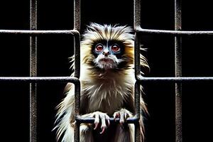 süß wenig Baby Tiere im ein Käfig. Grausamkeit Konzept. ai generativ foto