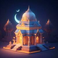 ai's Vision zum modern Hindu Tempel Nacht Szene Bilder foto