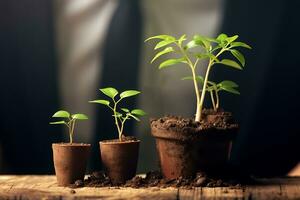 Geschäft Menschen halten Boden mit Pflanze. Zusammenarbeit erforderlich zu Wachstum von ein Leben Pflanze. ai generiert foto