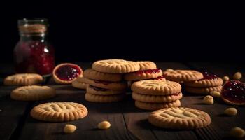 frisch gebacken hausgemacht Schokolade Chip Kekse auf ein rustikal hölzern Tabelle generiert durch ai foto