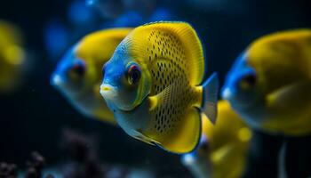 beschwingt unter Wasser Riff Vitrinen das Schönheit von tropisch Salzwasser Fisch generiert durch ai foto