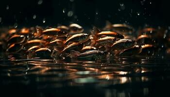 unter Wasser Fisch Schwimmen im ein nass Teich, reflektieren Natur Schönheit generiert durch ai foto