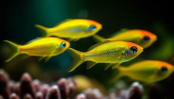 ein beschwingt Sammlung von tropisch Fisch Schwimmen im ein bunt Riff generiert durch ai foto