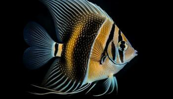 ein gestreift Clown Fisch Schwimmen im das bunt unter Wasser Riff generiert durch ai foto