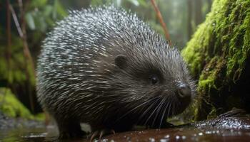 süß Igel im das wild, schließen hoch, draußen, suchen beim Kamera generiert durch ai foto