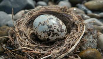 ein klein Vogel Luken im ein bunt Nest auf ein Ast generiert durch ai foto