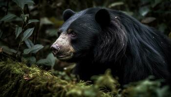 süß gefährdet Panda Gehen im das Wald, suchen beim Kamera generiert durch ai foto