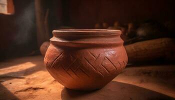 ein uralt Terrakotta Vase, ein Symbol von einheimisch Kultur generiert durch ai foto
