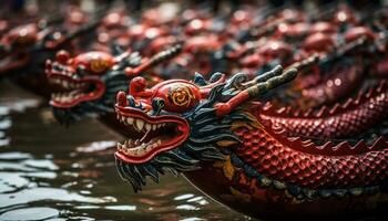 Drachen Statue im Chinesisch Kultur symbolisiert Spiritualität und uralt Traditionen generiert durch ai foto