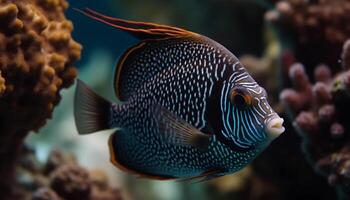 bunt gestreift Clown Fisch Schwimmen im ein tropisch Riff unter Wasser generiert durch ai foto