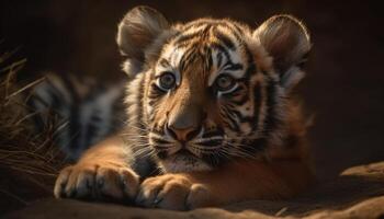 majestätisch Tiger starren, es ist Schönheit im Natur erfasst Ruhe generiert durch ai foto