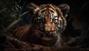 ein majestätisch Bengalen Tiger Spaziergänge durch das Wald, warnen und konzentriert generiert durch ai foto