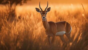 Tier Tierwelt im Afrika Sonnenuntergang, Gras, Wildnis, Savanne, Tierwelt Reservieren generiert durch ai foto