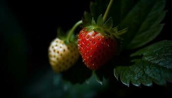 Frische und Süße im ein reif Erdbeere, ein gesund Gourmet Dessert generiert durch ai foto