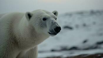 Arktis Säugetier im Schnee, gefährdet Spezies, still Szene, selektiv Fokus generiert durch ai foto