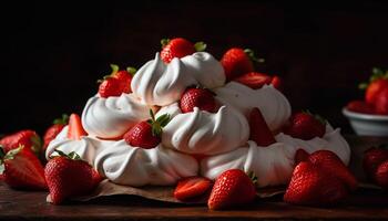 Frische und Süße von Obst auf ein hausgemacht Gourmet Dessert generiert durch ai foto