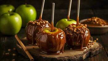 Frische von Frucht, Genuss im Schokolade, ungesund Essen Versuchung generiert durch ai foto