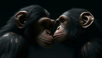 schließen oben Porträt von ein süß Primas, ein lächelnd Orang-Utan im Afrika generiert durch ai foto
