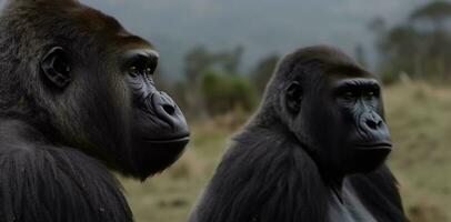 Primas im Afrika, schließen oben Porträt von ein groß, behaart Gorilla generiert durch ai foto