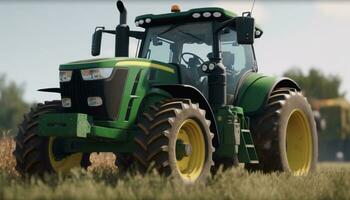 landwirtschaftlich Maschinen Arbeiten auf ein Bauernhof, Ernte Weizen im Sommer- generiert durch ai foto