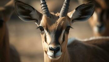 Impala Weiden lassen im das afrikanisch Wildnis, warnen und Stehen generiert durch ai foto