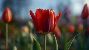 das beschwingt Tulpe blühen bringt Schönheit zu das Frühling Wiese generiert durch ai foto