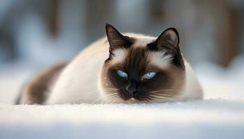 süß Kätzchen mit Blau Augen suchen beim Kamera, flauschige und charmant generiert durch ai foto