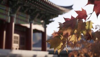 beschwingt Herbst Laub dekoriert das Stadt, präsentieren Natur bunt Schönheit generiert durch ai foto