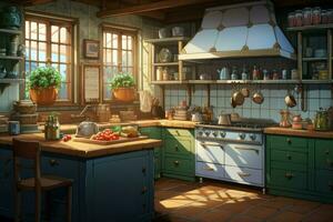 Küche Dekor Anime visuell Roman Spiel. generieren ai foto