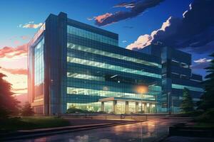 Büro Gebäude Anime visuell Roman Spiel. generieren ai foto