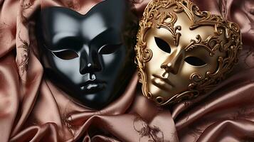 dekorativ schwarz Herz und Maske, auf Farbe Stoff foto