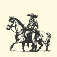 Rodeo Western Cowboy Jahrgang Hand gezeichnet Kunstwerk. Tier, Arizona, Kunst, Beige, Schwarz, schwarz und Weiss, Cowboy, Pferd, Illustration, Landschaft foto