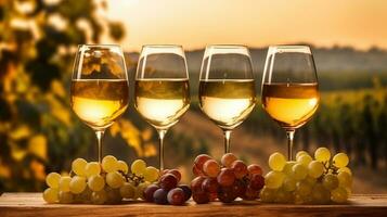 Brille von Wein und Trauben Bildung ein atemberaubend Szene foto