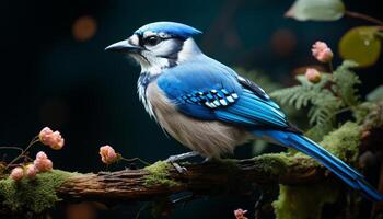 ein schön Vogel sich niederlassen auf ein Ast im ein tropisch Wald generiert durch ai foto