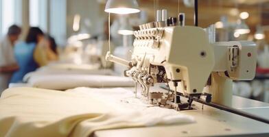 Textil- Industrie Maschinen Arbeiten im modern Werkstatt generiert durch ai foto