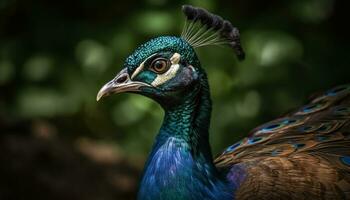 majestätisch Pfau Anzeigen beschwingt Farben, präsentieren Schönheit im Natur generiert durch ai foto