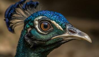 majestätisch Pfau Anzeigen beschwingt Farben im schließen oben Natur Porträt generiert durch ai foto