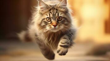 Foto von ein Laufen Katze. generativ ai