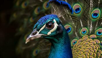 majestätisch Pfau Anzeigen beschwingt Farben, präsentieren Natur Schönheit und Eleganz generiert durch ai foto