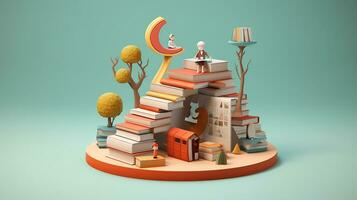 das minimalistisch Objekt von ein Stapel von Bücher, 3d Rendern foto