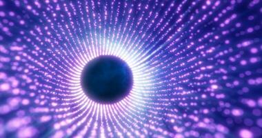 Trichter von lila Energie Partikel im das bilden von ein Tunnel glühend hell abstrakt Hintergrund foto