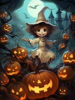 glücklich Halloween, Kinder werden genießen das Halloween Festival, das Geister werden Kommen Sie aus auf das Halloween Festival.generativ ai foto