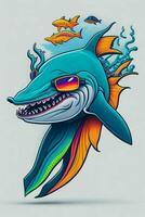 ein detailliert Illustration von ein Delfin zum ein T-Shirt Design, Hintergrund und Mode foto