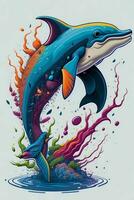 ein detailliert Illustration von ein Delfin zum ein T-Shirt Design, Hintergrund und Mode foto