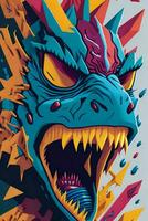 ein detailliert Illustration von ein Godzilla zum ein T-Shirt Design, Hintergrund und Mode foto